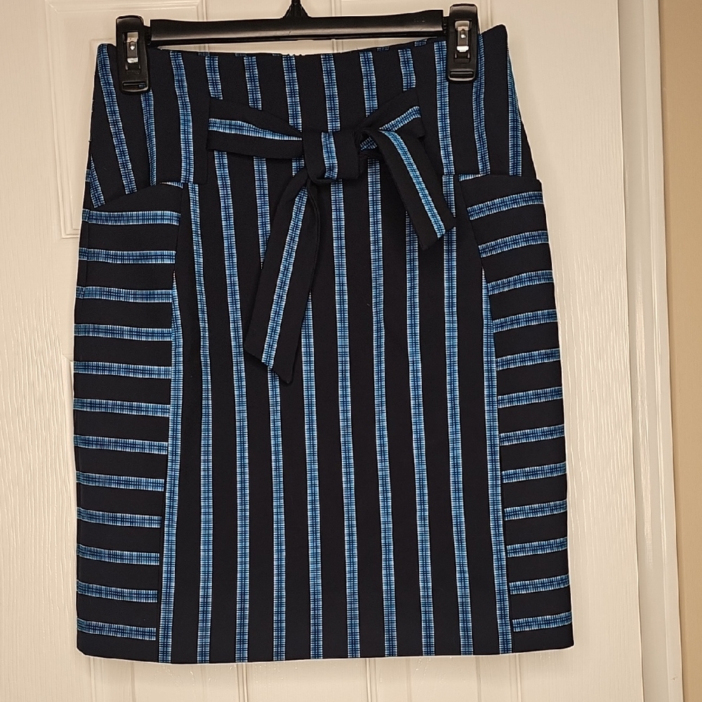 Karen‎ Millen Black and Blue Striped Pencil Skirt